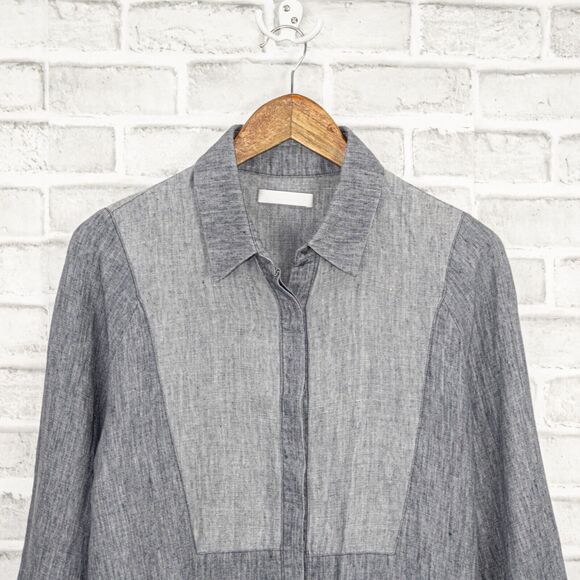 ATEA OCEANIE size 36 Chambray Button up Shirt in Gray bib front - Picture 7 of 8